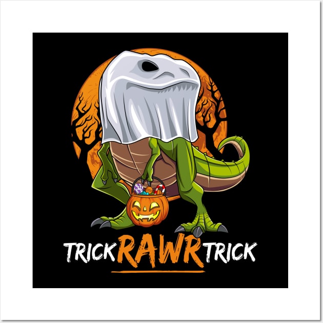 Trick Rawr Trick Halloween Dinosaur Ghost T Rex Wall Art by HCMGift